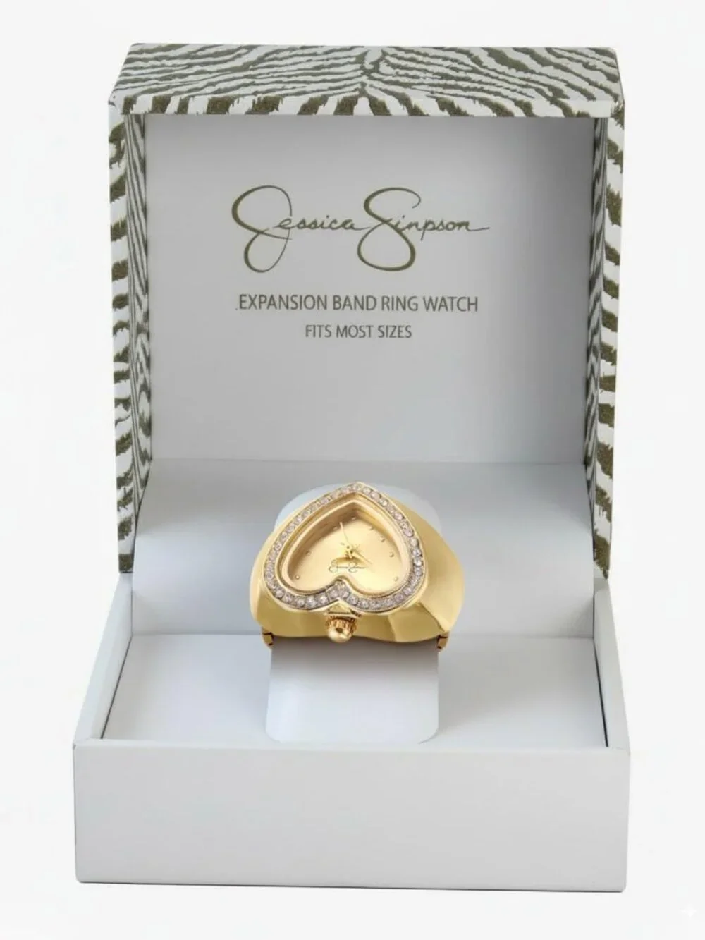 Silver Adjustable Ring Watch - Crystal Heart Bezel, Quartz Mini Dial, Stretch